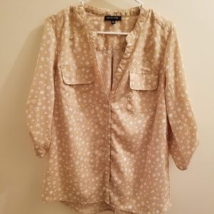 Notations Button Down Blouse  With Front Pockets